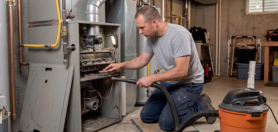 Burner and Heater Compartment Lint Removal in Bowie